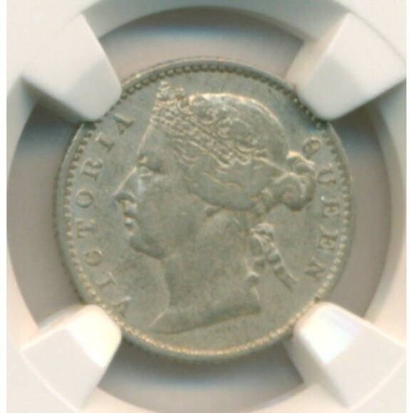 Straits Settlements Victoria 1884 Silver 10 Cents Crosslet 4 AU Details NGC - Picture 3 of 4